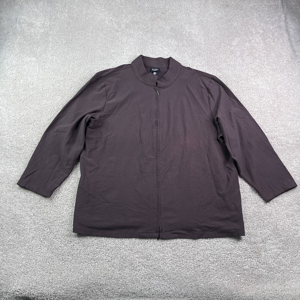Vintage Eileen Fisher Jacket Womens‎ 1X Brown Crepe Full Zip Neutral Minimalism